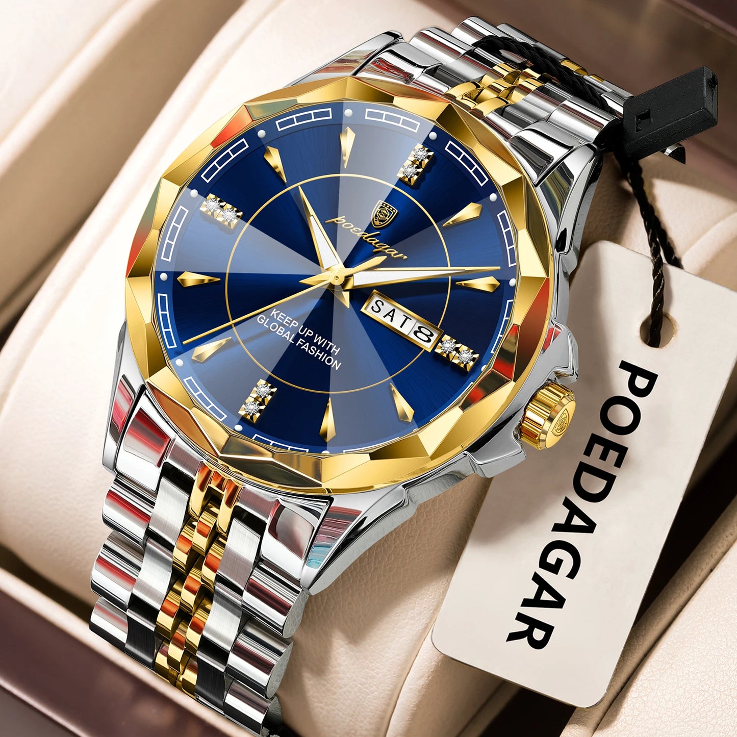 POEDAGAR Luxury Fashion Man Clock Top Business Waterproof Luminous Date Week Men's Watches Quartz Stainless Steel Men