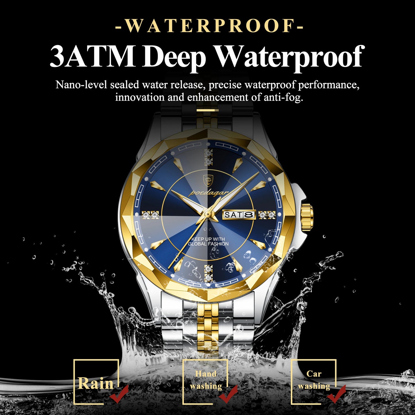 POEDAGAR Luxury Fashion Man Clock Top Business Waterproof Luminous Date Week Men's Watches Quartz Stainless Steel Men