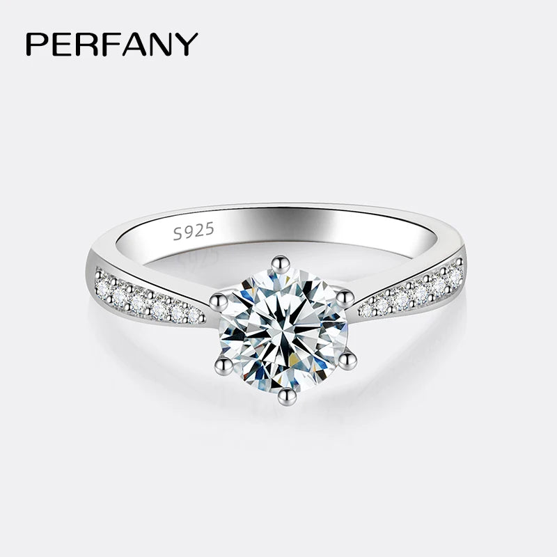 PERFANY 0.5-3CT Moissanite Ring For Women S925 Pure Silver Sparkling Engagement Ring Wedding High-end Jewelry