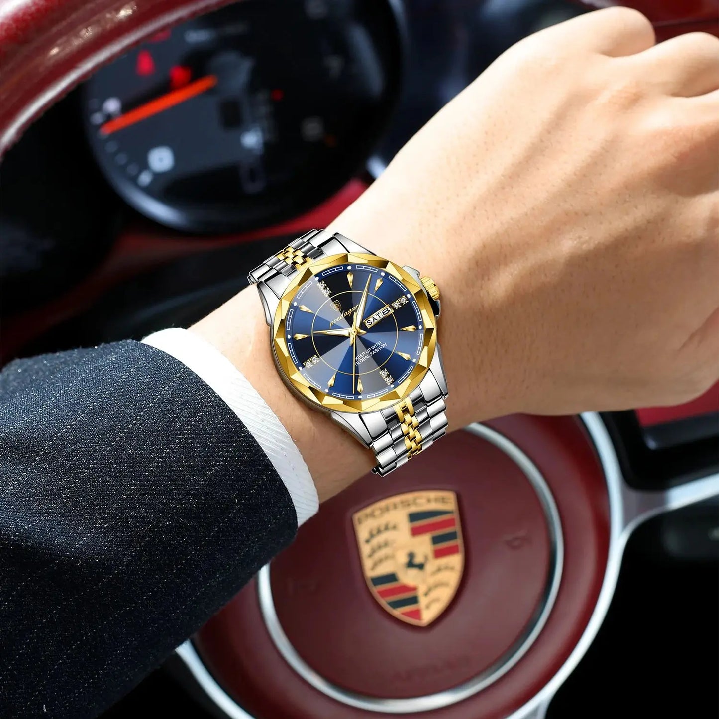 POEDAGAR Luxury Fashion Man Clock Top Business Waterproof Luminous Date Week Men's Watches Quartz Stainless Steel Men